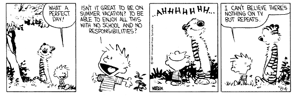 What a perfect day! Isn't it great to be on summer vacation? To be able to enjoy all this with no school and no responsibilities? ... ahhhhhhh ... I can't believe there's nothing on TV but repeats.